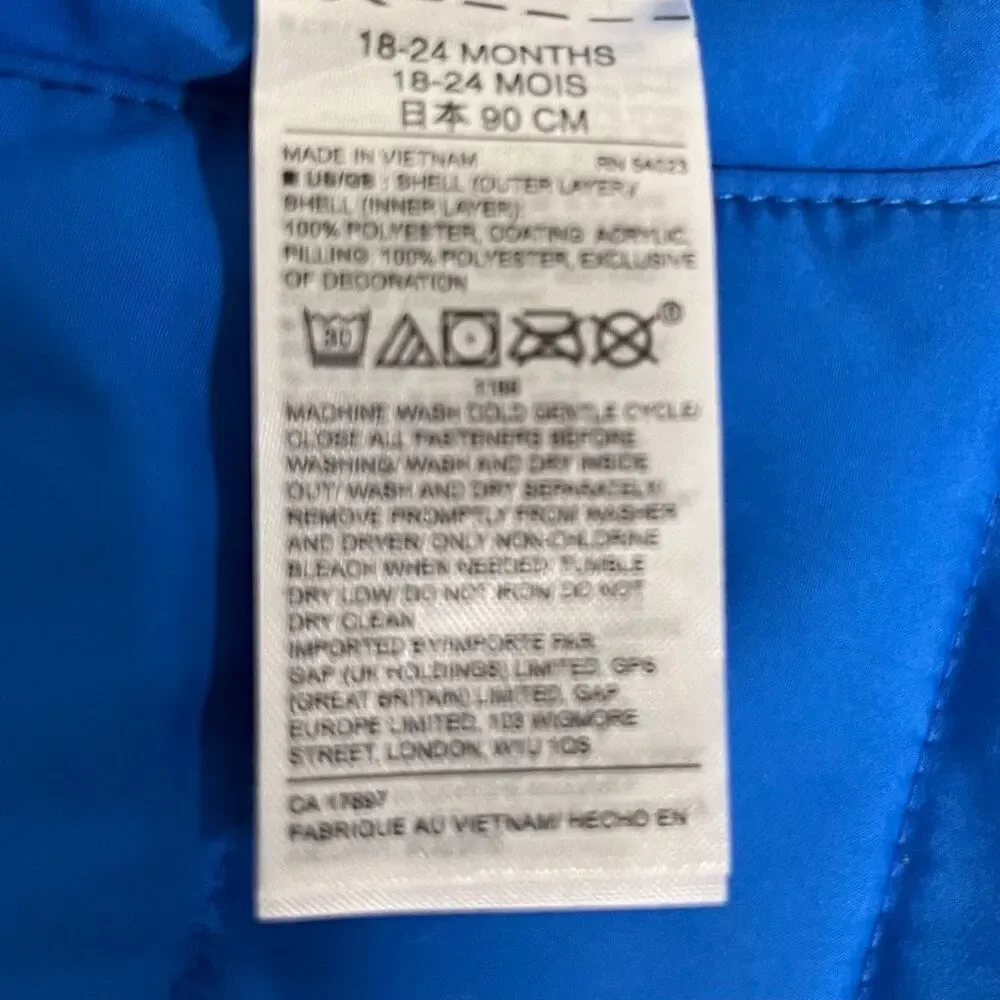 Baby GAP Reversible Puffer Jacket Size 18-24 Months